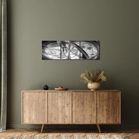 Obraz nowoczesnej szarej abstrakcji (z zegarem) (90x30 cm)