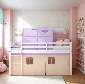 Łóżko piętrowe 90x200 cm fioletowe, łóżko wysokie