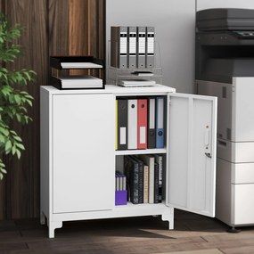 HOMCOM Szafa biurowa z metalu z zamykanymi drzwiami, biurko, 2-poziomowa konstrukcja, Biała