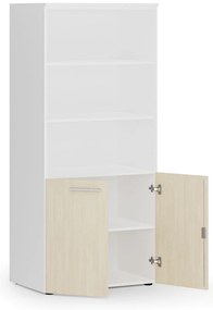 Szafa biurowa z drzwiami niskimi PRIMO WHITE, 800 x 500 x 1781 mm, biały/brzoza