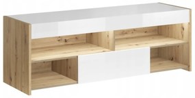 Szafka RTV do Salonu GOBI 160 cm LED Dąb Artisan/Biały Połysk Skandynawska