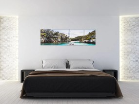 Obraz - Plaża z żaglówką (170x50 cm)