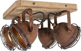 Industrialny reflektor rdzawo-brązowy z drewnem, regulowany, 4-światłowy - Gina