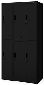 Szafka socjalna ubraniowa BHP czarna: 6-drzwiowa IGOR, 900 x 1850 x 450 mm