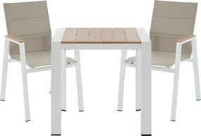 Zestaw ogrodowy jadalniany  z aluminium: stół o dł. 80 cm i 2 krzesła z możliwością sztaplowania - Jasny naturalny i biały - LIOUS od MYLIA