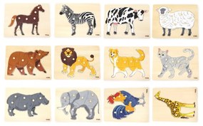 Viga zestaw puzzle drewniane 12 układanek zwierzątka montessori + stojak