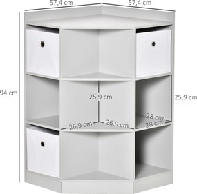 HOMCOM Regał na zabawki dla dzieci z 3 szufladami filcowymi, MDF, zabezpieczenie przed przewróceniem, Szary