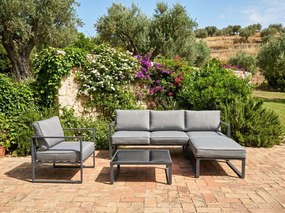 Zestaw Mebli Ogrodowych (Duża 3os. sofa, fotel, pufa i stolik) MOSTRARE szary, aluminium