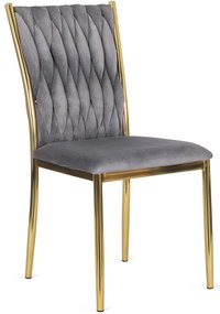 Zestaw Stół Okrągły SALLO 110 cm i 4 Krzesła Tapicerowane Plecione DAN Szare Glamour