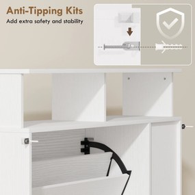 HOMCOM Szafka na buty z 2 klapami, uchylna szafka z regulowanymi przegrodami, otwartą półką na 12 par butów 89 x 25 x 92 cm biała | Aosom PL