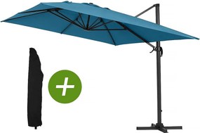 Parasol ogrodowy Sun 4" aluminiowy deportowany - Rectangle - 3 x 4 m - niebieski + pokrowiec
