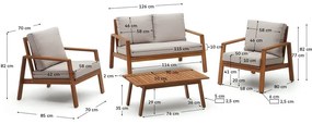 Beżowy/w ciemnym naturalnym kolorze zestaw mebli ogrodowych z litego drewna akacjowego dla 4 osób Frares – Kave Home