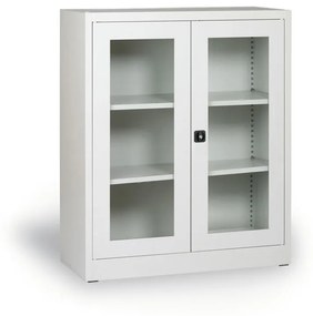 Szafa ze szklanymi drzwiami, 1150 x 920 x 400 mm, szara