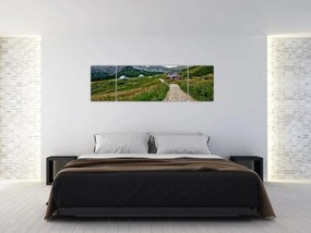 Obraz - Krajobraz górski z domami (170x50 cm)