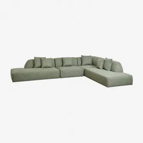 Sofa Modułowy Narożny 4-częściowy Z Podwójnym Szezlongiem Tapicerowany Cardea Bukla Szałwiowa Zieleń - Sklum