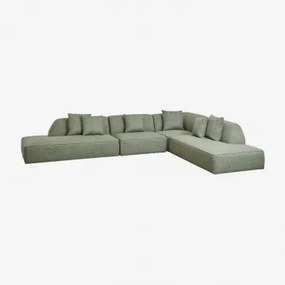 Sofa Narożna Cardea 4-częściowa Modułowa Z Podwójnym Tapicerowanym Szezlongiem Bouclé Salvia Zieleń - Sklum
