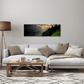 Obraz - zielony górski krajobraz (z zegarem) (90x30 cm)