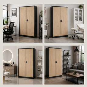 Szafa biurowa metalowa na akta antracytowa / dąb sonoma: Eco Design JAN II, 1150 x 1850 x 400 mm