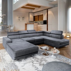 Masseno Narożnik SIENA z funkcją spania i pojemnikiem na pościel Narozniki U, Rozkładana sofa - Szary, MONOLITH 85