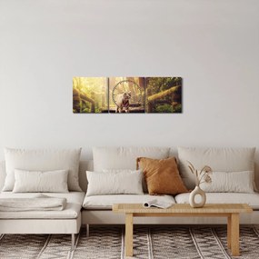 Obraz tygrysa w dżungli (z zegarem) (90x30 cm)