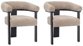 Zestaw 2 krzeseł z podłokietnikami z bukli i drewna kauczukowego - Brązowoszary i czarny - LIVELIA