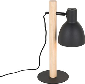 Rustykalna lampa stołowa czarna z drewnem - Flint