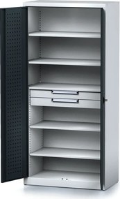 Szafa warsztatowa MECHANIC, 1950 x 920 x 500 mm, 5 półek, 2 szuflady, grafitowe drzwi