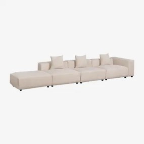 3-częściowa Modułowa Sofa Narożna Prawostronna Z Wysokim Podłokietnikiem I Pufą ↔︎450 Cm Bruna Sztruksu Beżowy Len - Sklum