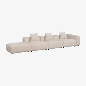 Sofa Modułowa Narożna Prawa 3-częściowa Z Wysokim Podłokietnikiem I Pufą (↔︎450 Cm) Bruna Sztruksu Beżowy Len - Sklum