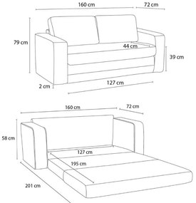 Niebieska rozkładana sofa 160 cm Come – Bobochic Paris