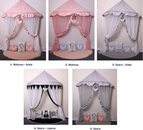 Szaro-biały baldachim dziecięcy z 3 poduszkami matą L3-S80