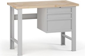 Stół warsztatowy G7, blat bukowy, 1200 x 685 x 840 mm, 1x kontener, 3x szuflada, szary