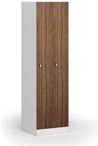 Szafka ubraniowa wąska, 2-drzwiowa, 1850 x 500 x 500 mm, demontaż, zamek obrotowy, drzwi laminowane, orzech