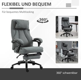 Vinsetto Fotel biurowy z masażerem obrotowy z podnóżkiem regulowany wysoki do 115 kg szary | Aosom PL