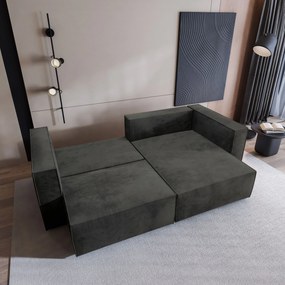 Masseno Narożnik NERIO z funkcją spania i pojemnikiem na pościel Narozniki L, Rozkładana sofa - Czarny, MONOLITH 95