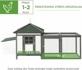 PawHut kurnik dla kur miniaturowych z wybiegiem domek lęgowy drewno sosnowe szary+biały