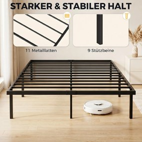 HOMCOM Stelaż łóżka, 140 x 200 cm, metalowe łóżko z miejscem do przechowywania pod łóżkiem, metalowa rama ze stelażem, bez potrzeby boxspringu | Aosom PL