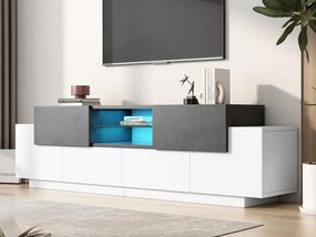 Szafka RTV 180×40×45 cm - z oświetleniem LED - z 2 szufladami i 4 drzwiami - do telewizorów 80/75/70/65/55 cali - biały/szary