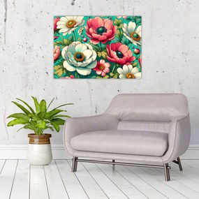 Obraz - Kwiaty na niebieskim tle (70x50 cm)