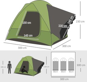 Namiot Samochodowy Outsunny dla 4-5 Osób, Zielony, 300x300x230cm – Wygodny i Praktyczny