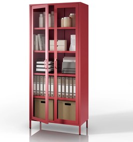 Witryna szklana do salonu czerwona Modern ANGELO 800 x 1850 x 450 mm