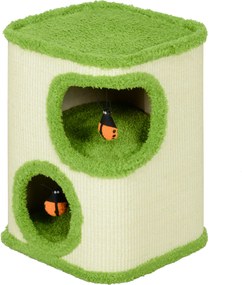 PawHut Drapak dla Kotów, 52 cm, z Pluszową Jaskinią i Zabawką, Zielony/Kremowy