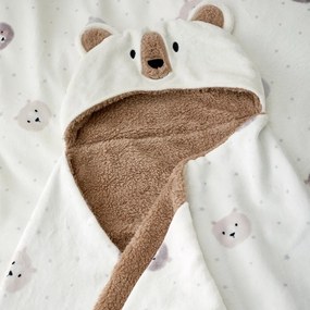Brązowo-kremowy koc dziecięcy z kapturem z mikropluszu 90x125 cm Cosy Bear – Catherine Lansfield