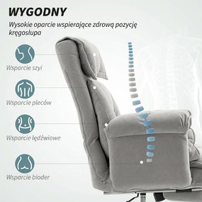 HOMCOM Fotel biurowy odchylany Regulacja wysokości Krzesło biurowe z podłokietnikami podnóżkiem wysokie oparcie 75 x 77 x 110-118 cm Szary | Aosom PL