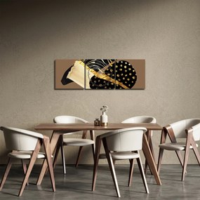 Obraz - Abstrakcja złotobrązowa N⁰1 (z zegarem) (90x30 cm)