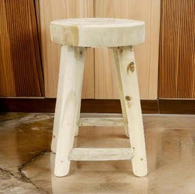 Stołek z drewna tekowego, okrągły, 46 cm, naturalny