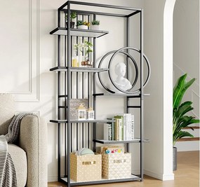 Nowoczesna metalowa biblioteczka 100×30×180 cm - struktura geometryczna - biały + czarny