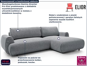 Popielata kanapa narożna rozkładana z pojemnikiem F4-L82