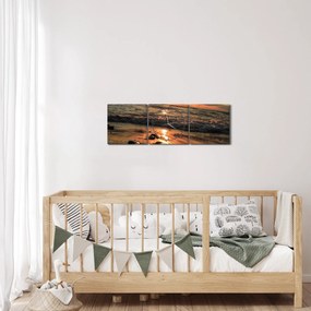 Obraz - Zachód słońca nad oceanem (z zegarem) (90x30 cm)