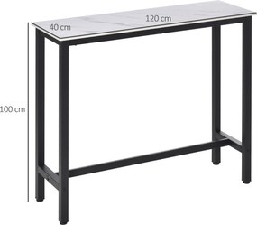 HOMCOM Stół Barowy w Wykończeniu Marmurowym, Stalowa Rama, Nivelujące Nogi, 120x40x100 cm, Biały/Czarny